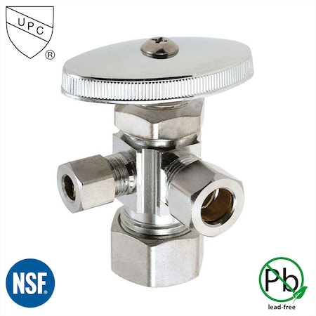 Thrifco Plumbing 5/8 Inch Comp x 1/2 Inch Slip Joint x 1/2 Inch Slip Joint Multi Turn Brass Angle Stop 4405602